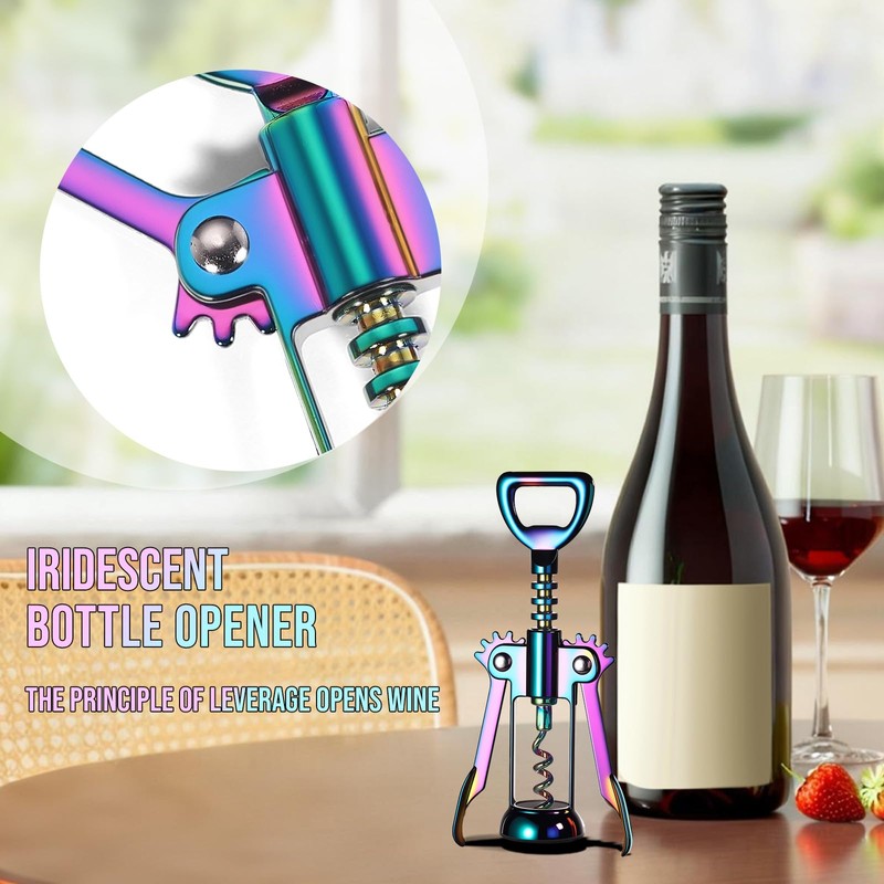 Winged Corkscrew, Iridescent Bottle Opener, Cork Remover, Rainbow Wine Gift