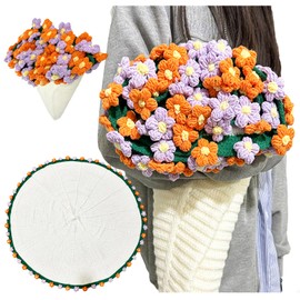 Cowenhey Flower Bouquet Blanket, Handmade Crochet Flower Blanket Scarf Tablecloth, Soft and Lightweight Knitted Throw Blankets for Birthday Wedding Valentine’s Day Home Decor (orange&purple)