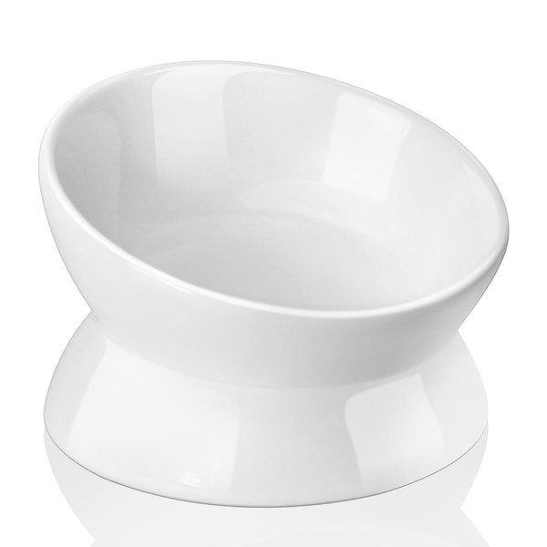 Ewenono 1 Pack White Cat Bowl with Tilted＆Elevated Design,Which Can