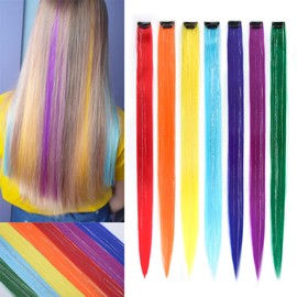 ZIRANJUAN 14 PCS Rainbow Colored Hair Extensions 20 inch Colored Clip in Hairpieces Colorful Hair Party Highlights Long Straight Synthetic Hairpieces for Women Girls Kids Christmas Birthday