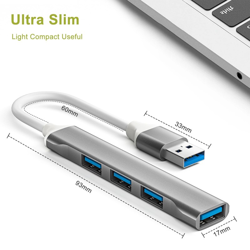 USB 3.0ハブ 4イン1 USBポートハブスプリッター ウルトラスリム ハブドングルエクスパンダー ノートパソコン、フラッシュドライブ、HDD、コンソール、プリンター、カメラ、Keyborad、マウス、5Gbpsデータ転送、アルミニウム