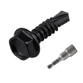 100-pack #8 x 1 Hex Washer Head Self Drilling Screws Black, Rust-Resistant 410 Stainless Steel Sheet Metal Screws, Includes Bit