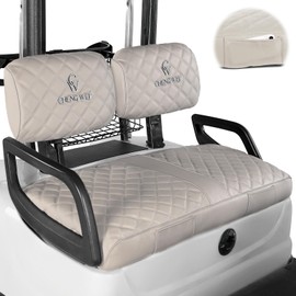 CHENGWEI Golf Cart Seat Covers Fit Yamaha G22 G19 G16 G9 G2, Vinyl Leather Yamaha Front Seat Cover Fit Standard Seat Cushion,No Stapler Needed Replacement Seat Cover with Pockets(Beige)