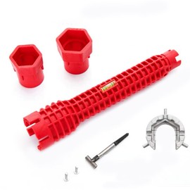(8-in-1) Professional Plumbing Tool, Faucet and Sink Installer, Multi-Size 20-27/34-40mm for Toilet Bowl/Sink/Bathroom/Kitchen Plumbing Repair Installation and more (Red)