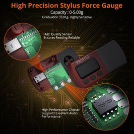 Proster Digital Tonearm Scales Digital Turntable Stylus Force Scale Gauge Tester 0.01-5g LCD Backlight Gauge for Turntables Tonearm Phono with 5g Calibration Weights Red