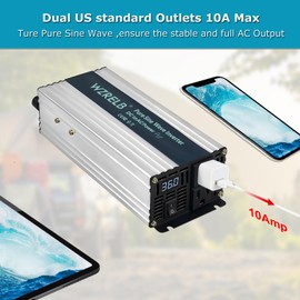 WZRELB 1200W Pure Sine Wave Inverter 36V DC to 110V 120V AC Power Converter with LED Display, Off-Grid Portable Power Inverter with 2 AC Outlets for Home, RV, Truck, Camping