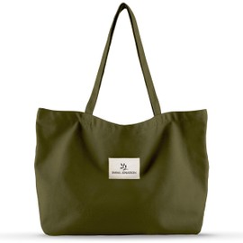 Emma Jonasson Jute Bag with Zip and Inner Pocket, Stylish Shopper for Women, Shopping Bag with Long Handle, Perfect Bag as Tote Bag, Fabric Bag, XXL Green