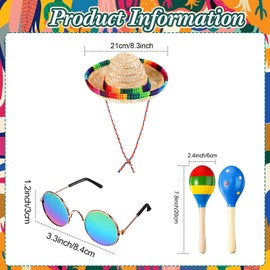 Abbylike 5 Pcs Mexican Dog Miniature Horse Alpaca Yard Goose Costume Set Include Rainbow Poncho Sombrero Hat Pet Sunglasses Maracas for Cinco De Mayo, Day of The Dead, Mexican Theme Party(Medium)