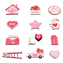 12 Pcs Mother's Day Wood Tiered Tray Decor Happy Mothers Day Sign Gift for Mom Heart Home Farmhouse Shelf Tabletop Decorations