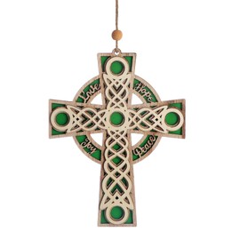 KOMI 7.2 Inch Celtic Wood Cross Irish Ornaments Christian Religious Christmas Wall Cross Hanging Ornaments Hope Peace Love Joy Carving Layered Cross Wooden Ornament