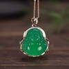 Green Cut Jade Buddha Pendant Necklace 14k Gold Plated, jade,