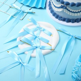 Giegxin 24 Pcs Sky Blue Satin Ribbon Bows with Twist Tie, 5 x 7 Inch Large Ribbon Tie Bows for Gift Wrapping Christmas Tree Wreath Garland Banner DIY Craft, Baby Shower Wedding Birthday Decor
