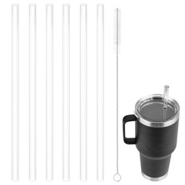 6pcs Replacement Straw for Yeti 35oz, Reusable Straws with Long Straw Brush Plastic Drinking Straws & Straw Cleaner Compatible with Yeti Cups and Other 9.4in Tumblers