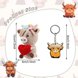 SWZY Positive Highland Cow Crochet with Heart,Highland Cow Keyring,Cute Animal Crochet with Positive Card,Funny Positive Gifts for Women Cow Gifts Birthday Gifts and Scottish Gifts