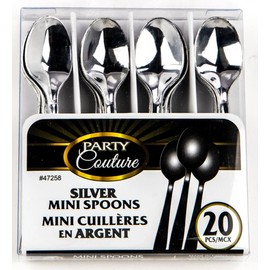 Mini Spoon for Desserts Cakes - 20 Silver Disposable Mini Spoon - Ideal for Parties, Weddings, and Food Tasting Samples - Appetizer Spoon, Fruit, Cheese