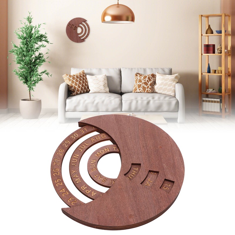 Wooden Disc Calendar Dark Brown Rotatable Disc Natural Wood Vintage