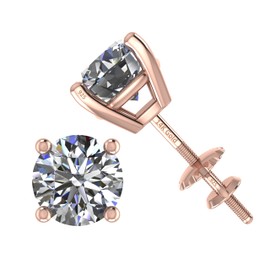 Central Diamond Center Lab Grown Round Diamond Earrings Sterling Silver & 14K Gold Post Friction, 0.30ctw (0.28-0.33ctw) Rose Gold Plated
