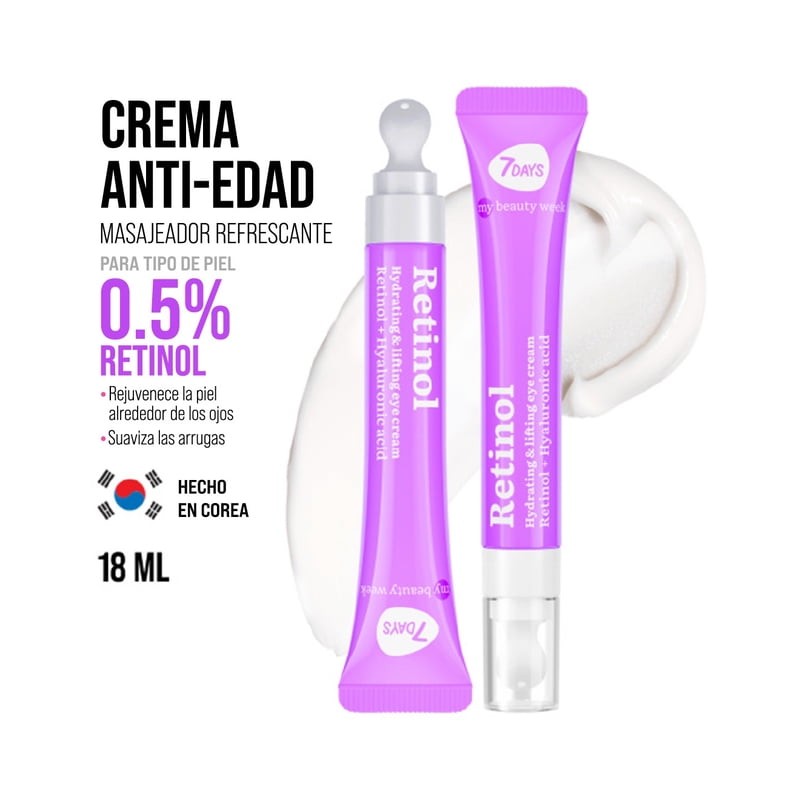 Crema para Ojos Retinol 7days Hidratante y Reafirmante, 18 ml