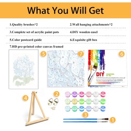 Mowana Paint by Numbers Kit for Adults Beginner with Wooden Frame and Easel Easy Acrylic on Canvas Hydrangeas Paint by Number Kits 8x12 inch with Paints and Brushes