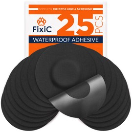 Fixic Freestyle Adhesive Patch 25 PCS – Good for Libre 1, 2, 3 & Plus – Enlite – Guardian – NO Glue in The Center of The Patch – Pre-Cut Back Paper – Long Fixation for Your Sensor! (Black)