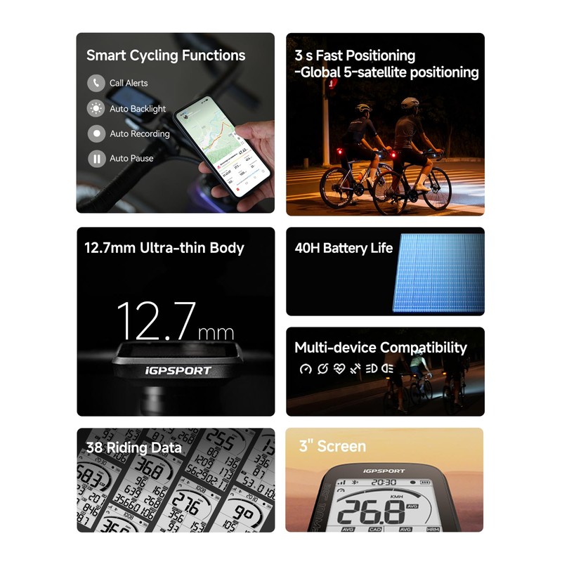 iGPSPORT BSC100MAX GPS Bike Computer, Wireless 3'' Screen Auto Start/Stop