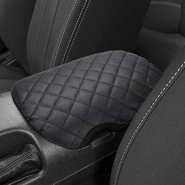 JOYTUTUS Center Console Cover Compatible with 2015-2022 Mustang Console, Armrest Lid Cover Leather Arm Rest Covering for Car, Durable Middle Console Cover, Black