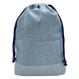 miwaki Bag04 L Gymnastics Clothing Bag, Boys, Drawstring Bag, Large, Travel Pouch, Gusset, Elementary School, Kindergarten, Nursery, Name Tag, Made in Japan, Denim Light Blue