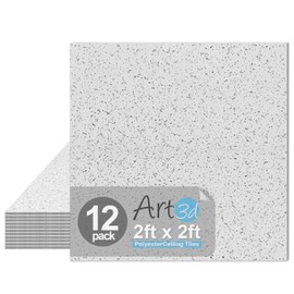 Art3d Pro Drop Ceiling Tiles 2ft x 2ft, 12-Pack Waterproof Polyester Ceiling Panels for Office Basement Kitchen Recording Room, Reusable,Covers 48 Sq.Ft, White Stucco Printing