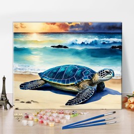 TISHIRON Sea Turtle Paint by Numbers Adults Animals Acrylic Painting Beach Painting by Numbers Kits with Brushes Crafts for Home 40 x 50 cm (Frameless)