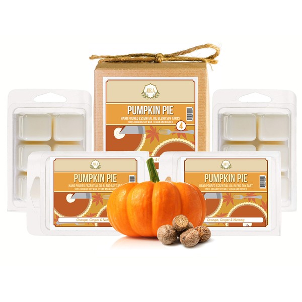 Aira Fall Wax Melt - Organic, Vegan, Kosher, Scented Soy Wax Cubes w/Essential Oil Blends - No Chemical 100% Soy Wax Melts for Electric/Tealight Melters - Hand-Poured Soy Tarts - Pumpkin Pie - 4 Pack