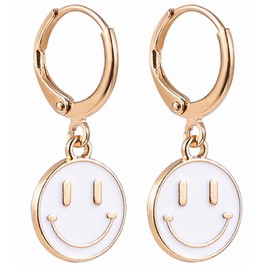 Smiley Face Earrings Huggie Hoop Y2K Preppy Happy Lightning Bolt Heart Star Small Dangle Colorful Gold White Red Pink Yellow Blue Jewelry