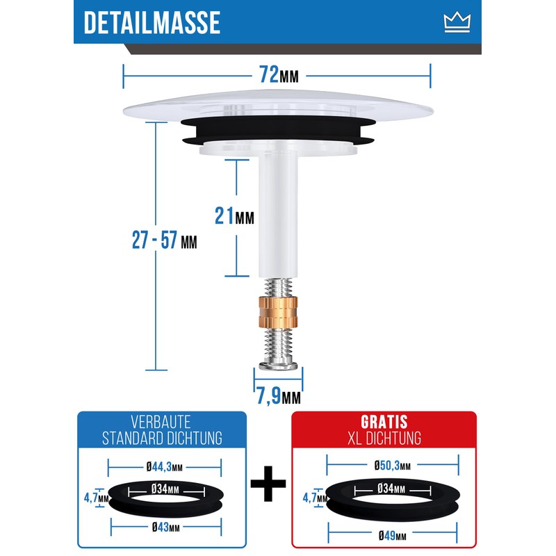FEINER® [2 Pieces] Bath Plug Universal Fit - Bath Plug