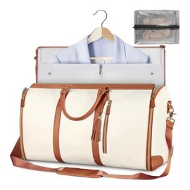 2-in-1 Waterproof Leather Garment Duffel Bag Convertible travel storage - Color: Beige