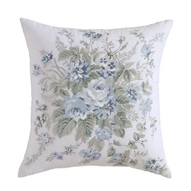 Shabby Chic® - Throw Pillow, Embroidered Cotton Bedding with Hidden Zipper, Floral Home Decor (Baily Blue, 20" x 20")