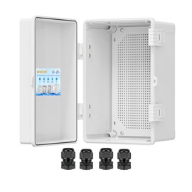 Outdoor Electrical Box Weatherproof, ABS Plastic Junction Box IP67 Hinged Cover Project Box with Mounting Plate Wall Brackets and 4 Cable Glands, Grey Electrical Enclosure 11.8"x7.9"x6.7"