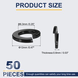 sourcing map 1/4 Spring Lock Washer, 304 Stainless Steel Split Lock Washers for Screws Bolts Cars Construction Machinery Black Pack of 50