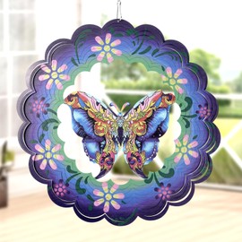 Butterfly Hanging Wind Spinners Outdoor,Metal Wind Spinners Outdoor Decor, 12 Inch 3D Aluminum Wind Powered Kinetic Sculpture, Butterfly Kinetic Sculpture for Yard Art, Garden Decoration