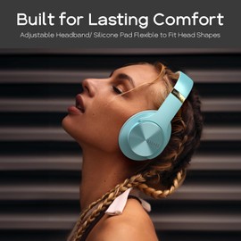 DOQAUS - Auriculares Bluetooth sobre las orejas, 52 horas de reproducción inalámbricos con 3 modos de ecualización, auriculares estéreo de alta fidelidad con micrófono y almohadillas para orejas de