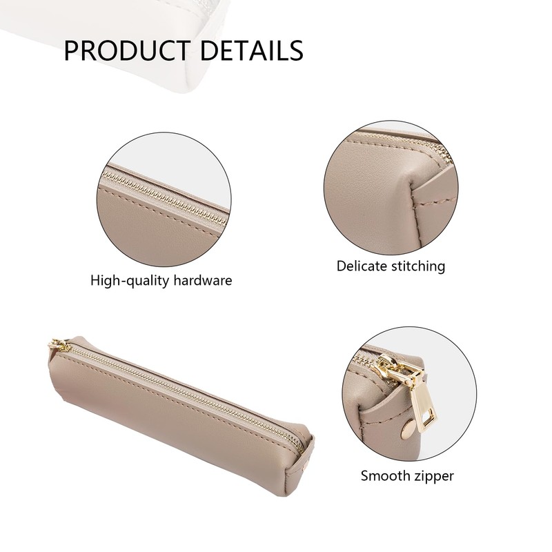 YONBEN School Faux Leather Pencil Case Student Texture Ins Simple(Beige,Faux