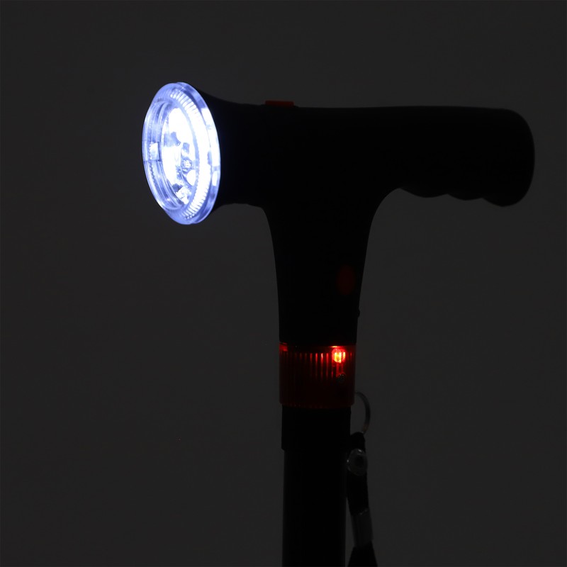 Aluminum Alloy Folding Light Cane Elderly Four‑legged with Lamp Non‑slip