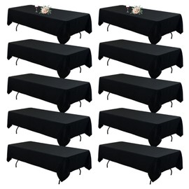 10Pack Black Table Cloths for 8 Foot Rectangle Tables 60 x 126 Inch, 8FT Black Tablecloth Rectangle Bulk Linen Polyester Fabric Washable Cloth Cover for Wedding Reception Banquet Birthday Party