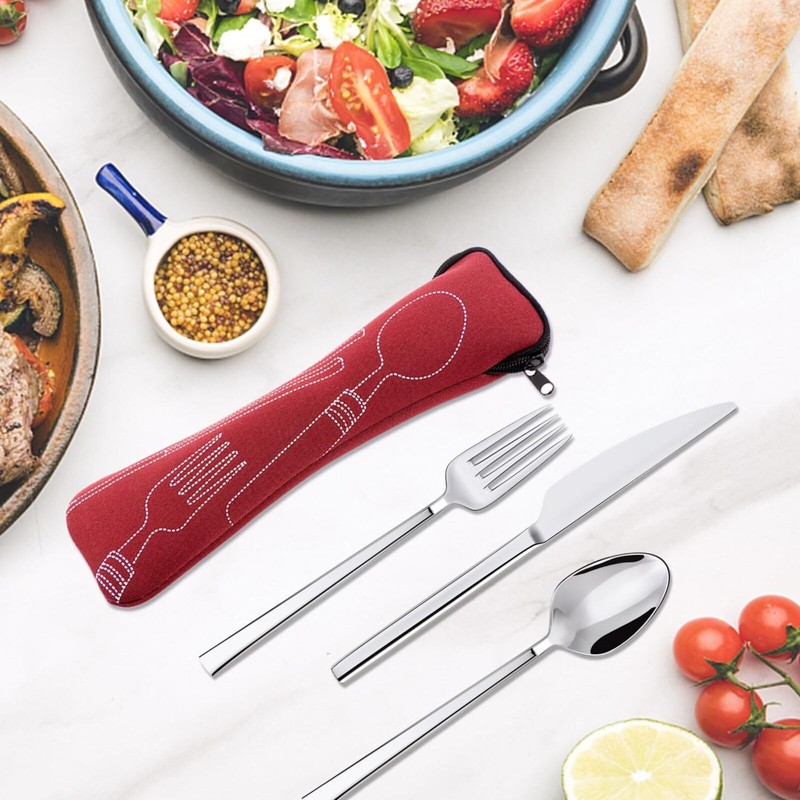 4 Pieces Cutlery Bag, Camping Storage, Fork Spoon Chopsticks Organizer,