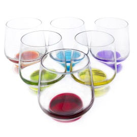 Carnevale Colored Stemless Wine Beverage Glasses, 11.75 Ounce - Set of 6