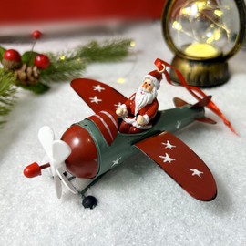 Christmas Ornaments Hanging Christmas Tree Decorations Santa Claus in Airplane Resin Metal Red Ornaments for Table Home Decor Vintage Xmas Decor Indoor Outdoor