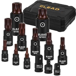 13-Piece XZN Triple Square Spline Bit Impact Socket Set - Premium S2 Steel European Style M4 - M18 with Socket Adapters, 1/4”, 3/8” and 1/2” Drive | Professional Mechanic Garage Tools