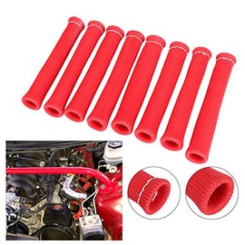 Tbest Protector Termico De Cable Bujias,Protector de Bujía de 1600 Grados,Aislante de Cubierta de Protección Térmica para Maletero de Cable Rojo para Coche Y Camión