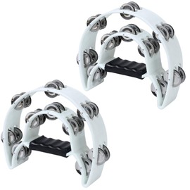 AllBright Tambourine Performing Musical Instrument Percussion Karaoke Elevate Semicircle 2 Piece Set (White)