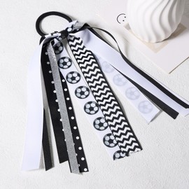 Soccer Pony Ribbon Hair Streamer Elastics Ponytail Holder Hair Bow Scrunchies Hair Ties Band Soccer Hair Decor Accessories for Cheerleader Girls Soccer Moms Player Women Gift