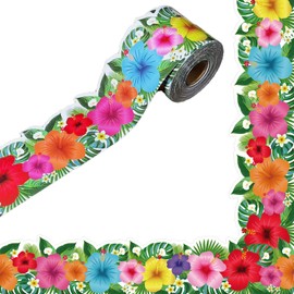 72Ft Tropical Bulletin Board Borders Summer Tropical Hibiscus Flower Bulletin Board Trim Hawaii Flowers Luau Bulletin Board Decoration for Photo Wall Classroom Board Chalkboard Decor