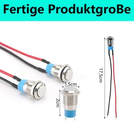 QZKJQDD 12 mm Waterproof Switch, Waterproof Push Button, Locking Push Switch, Self-Locking Stainless Steel Button Switch, 12 V/230 V, Suitable for Horns, Car Bells, Cars etc. with Wire (Pack of 2)